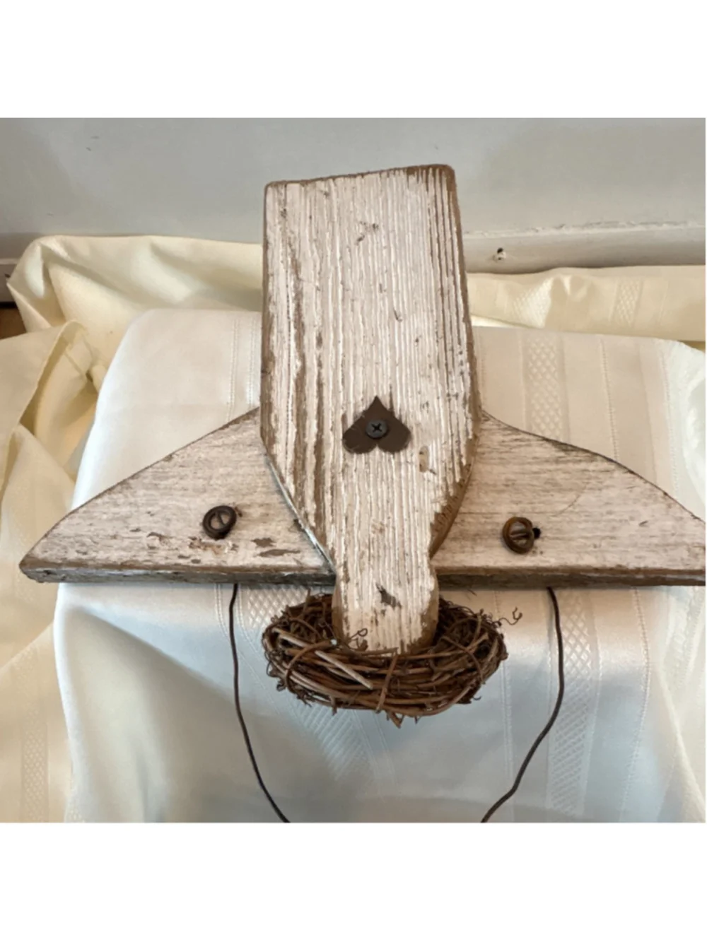 Rustic Distressed Painted Wood Angel Wall Hanging Decor White/Brown Metal